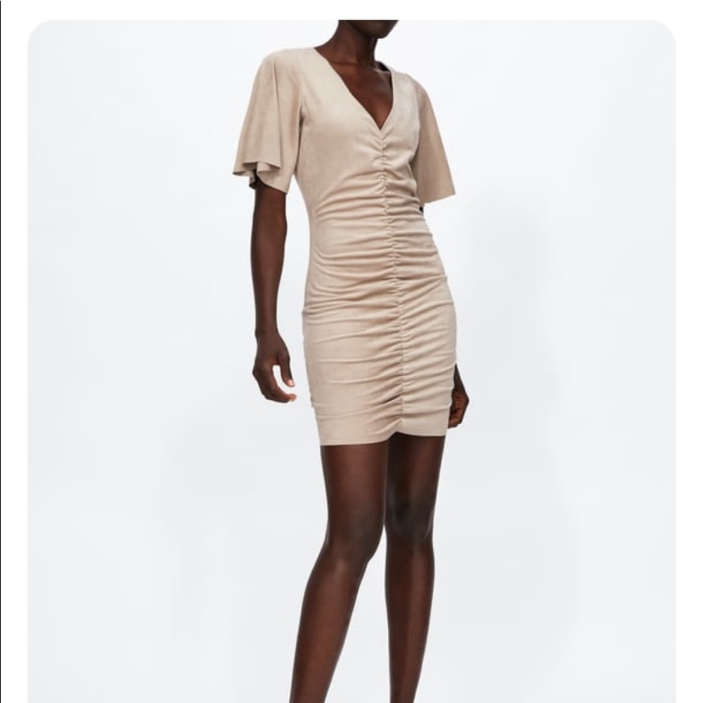 Zara FAUX SUEDE DRAPED DRESS Mini sizeS